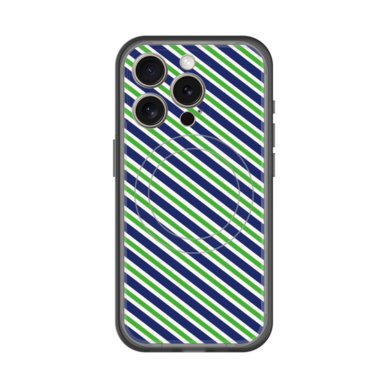 スリムプロテクションプレミアムケース with MagSafe［ Small Stripe - Navy × Green ］