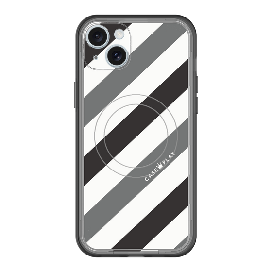 スリムプロテクションプレミアムケース with MagSafe［ Big Stripe - Black × Gray ］