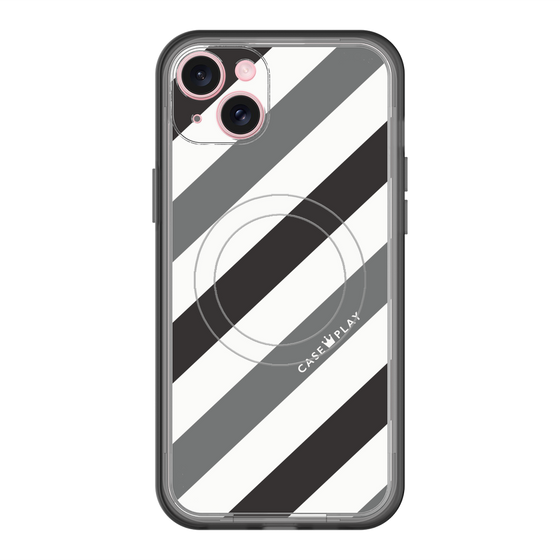 スリムプロテクションプレミアムケース with MagSafe［ Big Stripe - Black × Gray ］