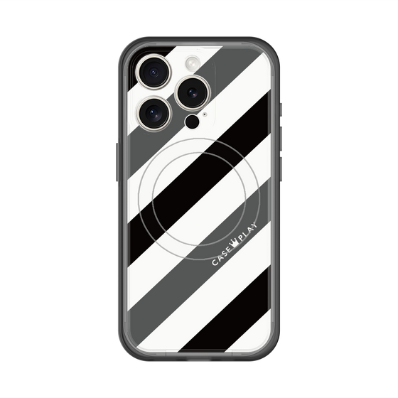 スリムプロテクションプレミアムケース with MagSafe［ Big Stripe - Black × Gray ］