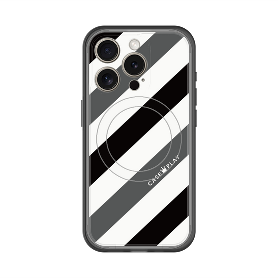スリムプロテクションプレミアムケース with MagSafe［ Big Stripe - Black × Gray ］