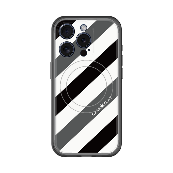 スリムプロテクションプレミアムケース with MagSafe［ Big Stripe - Black × Gray ］