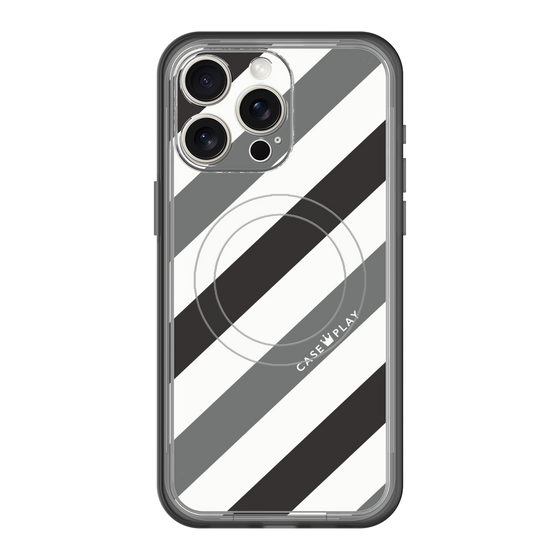 スリムプロテクションプレミアムケース with MagSafe［ Big Stripe - Black × Gray ］