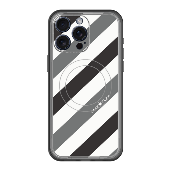 スリムプロテクションプレミアムケース with MagSafe［ Big Stripe - Black × Gray ］