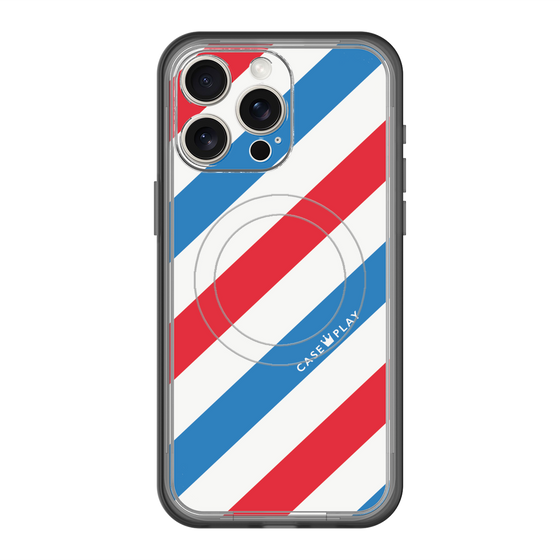 スリムプロテクションプレミアムケース with MagSafe［ Big Stripe - Red × Blue ］
