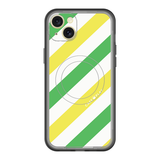 スリムプロテクションプレミアムケース with MagSafe［ Big Stripe - Green × Yellow ］