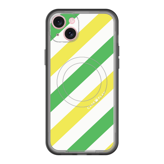 スリムプロテクションプレミアムケース with MagSafe［ Big Stripe - Green × Yellow ］