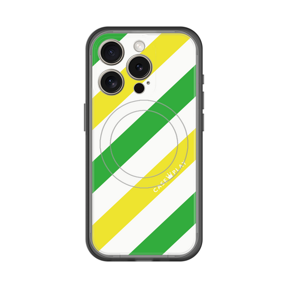 スリムプロテクションプレミアムケース with MagSafe［ Big Stripe - Green × Yellow ］