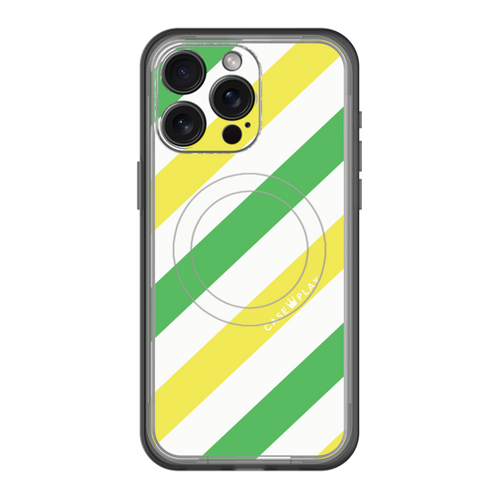 スリムプロテクションプレミアムケース with MagSafe［ Big Stripe - Green × Yellow ］