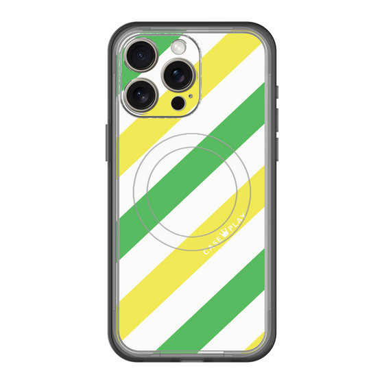 スリムプロテクションプレミアムケース with MagSafe［ Big Stripe - Green × Yellow ］