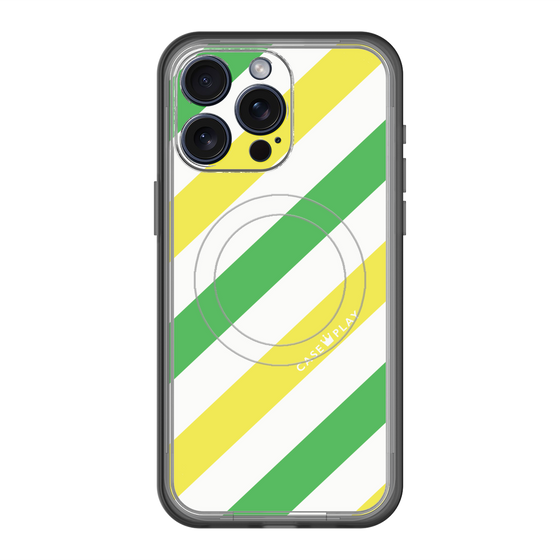 スリムプロテクションプレミアムケース with MagSafe［ Big Stripe - Green × Yellow ］