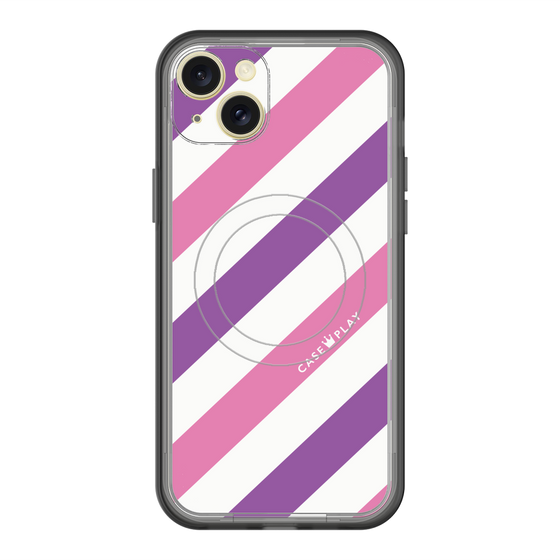 スリムプロテクションプレミアムケース with MagSafe［ Big Stripe - Purple × Pink ］