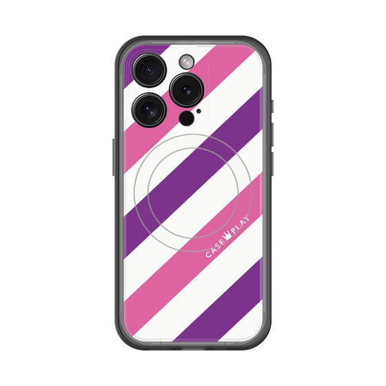 スリムプロテクションプレミアムケース with MagSafe［ Big Stripe - Purple × Pink ］