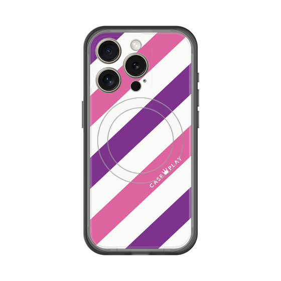 スリムプロテクションプレミアムケース with MagSafe［ Big Stripe - Purple × Pink ］