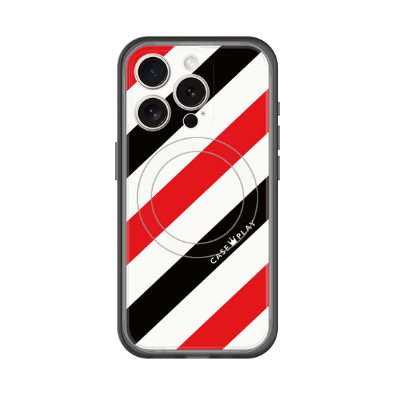 スリムプロテクションプレミアムケース with MagSafe［ Big Stripe - Red × Black ］