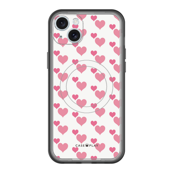スリムプロテクションプレミアムケース with MagSafe［ Stripe Hearts - Pink ］