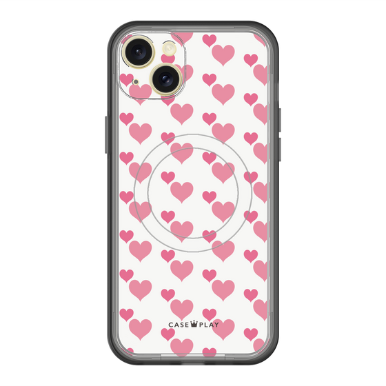 スリムプロテクションプレミアムケース with MagSafe［ Stripe Hearts - Pink ］