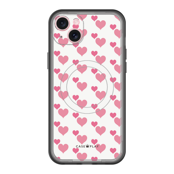 スリムプロテクションプレミアムケース with MagSafe［ Stripe Hearts - Pink ］