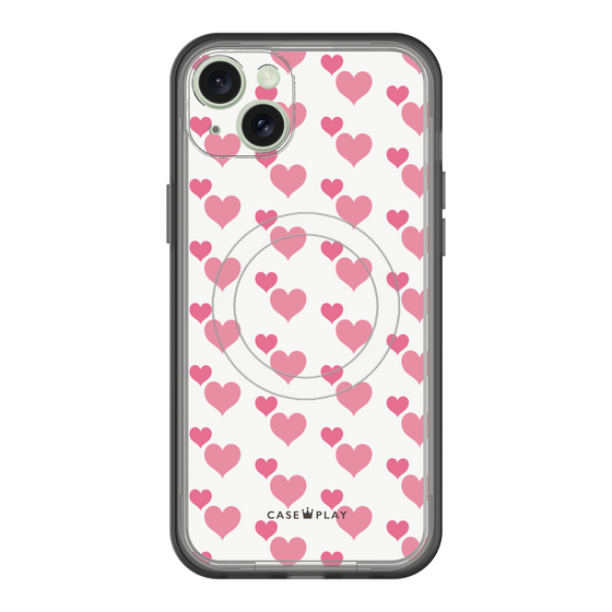 スリムプロテクションプレミアムケース with MagSafe［ Stripe Hearts - Pink ］