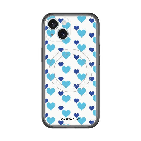 スリムプロテクションプレミアムケース with MagSafe［ Stripe Hearts - Blue ］
