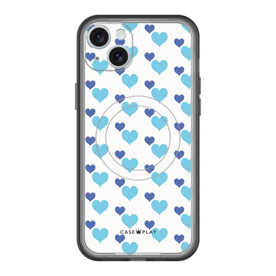 スリムプロテクションプレミアムケース with MagSafe［ Stripe Hearts - Blue ］