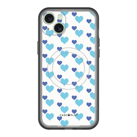 スリムプロテクションプレミアムケース with MagSafe［ Stripe Hearts - Blue ］