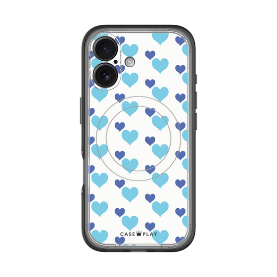 スリムプロテクションプレミアムケース with MagSafe［ Stripe Hearts - Blue ］