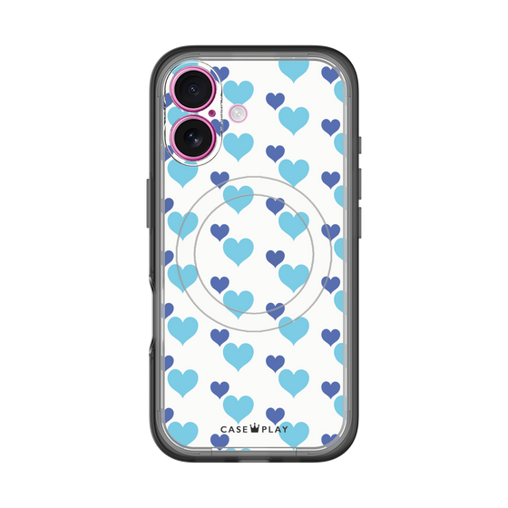 スリムプロテクションプレミアムケース with MagSafe［ Stripe Hearts - Blue ］