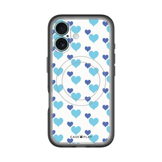 スリムプロテクションプレミアムケース with MagSafe［ Stripe Hearts - Blue ］