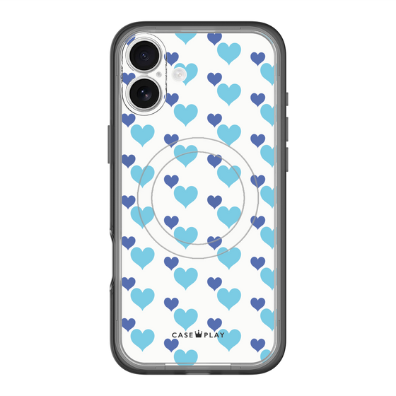 スリムプロテクションプレミアムケース with MagSafe［ Stripe Hearts - Blue ］