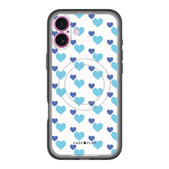 スリムプロテクションプレミアムケース with MagSafe［ Stripe Hearts - Blue ］