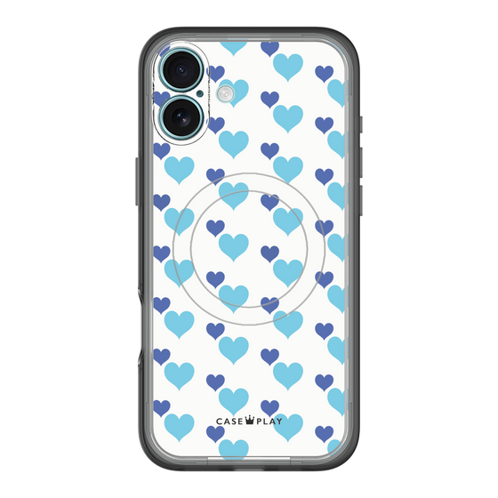 スリムプロテクションプレミアムケース with MagSafe［ Stripe Hearts - Blue ］