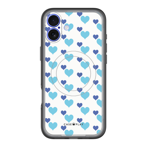 スリムプロテクションプレミアムケース with MagSafe［ Stripe Hearts - Blue ］