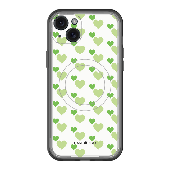 スリムプロテクションプレミアムケース with MagSafe［ Stripe Hearts - Green ］