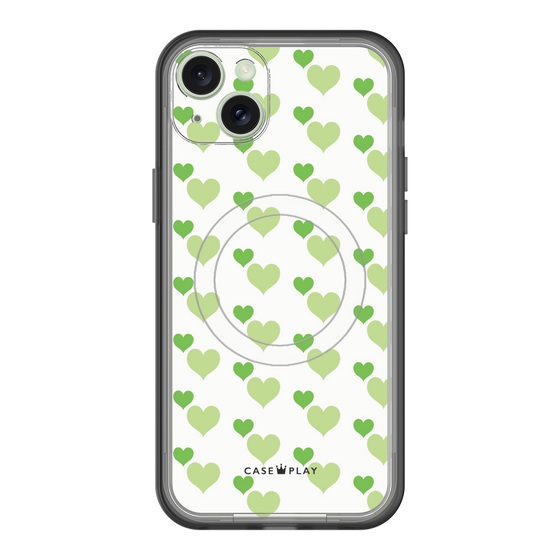 スリムプロテクションプレミアムケース with MagSafe［ Stripe Hearts - Green ］
