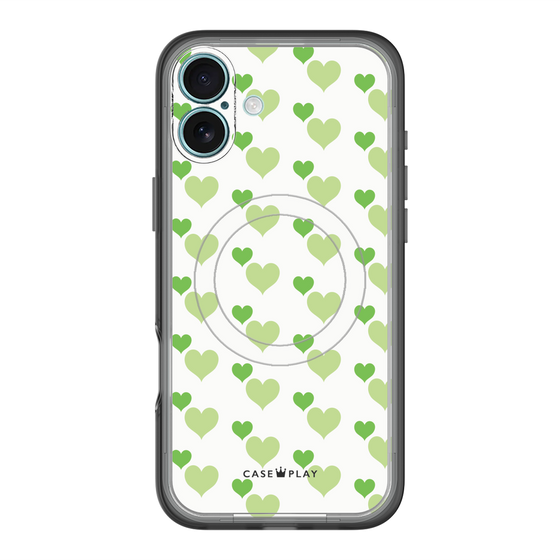 スリムプロテクションプレミアムケース with MagSafe［ Stripe Hearts - Green ］
