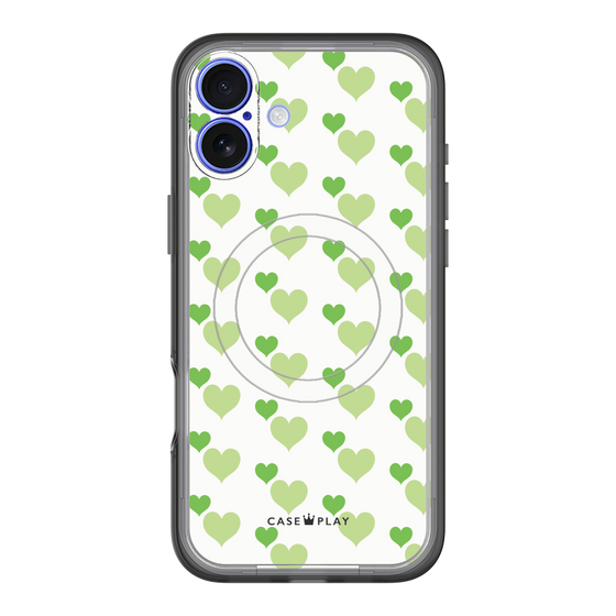 スリムプロテクションプレミアムケース with MagSafe［ Stripe Hearts - Green ］