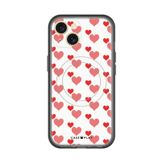 スリムプロテクションプレミアムケース with MagSafe［ Stripe Hearts - Red ］