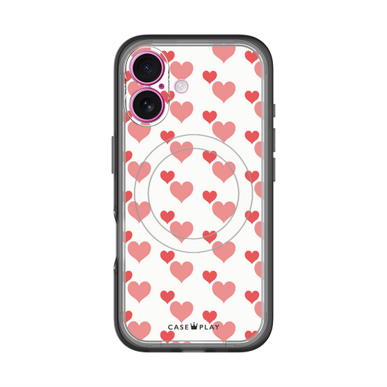 スリムプロテクションプレミアムケース with MagSafe［ Stripe Hearts - Red ］