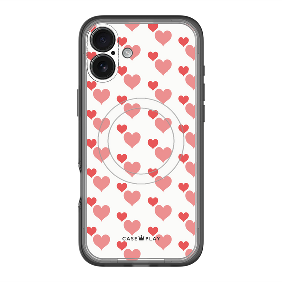 スリムプロテクションプレミアムケース with MagSafe［ Stripe Hearts - Red ］