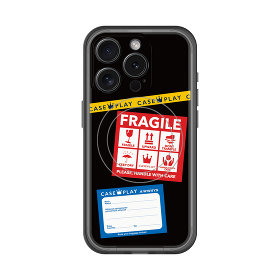 スリムプロテクションプレミアムケース with MagSafe［ FRAGILE Stickers - Black ］