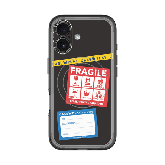 スリムプロテクションプレミアムケース with MagSafe［ FRAGILE Stickers - Black ］