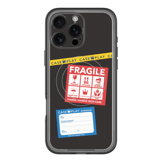 スリムプロテクションプレミアムケース with MagSafe［ FRAGILE Stickers - Black ］