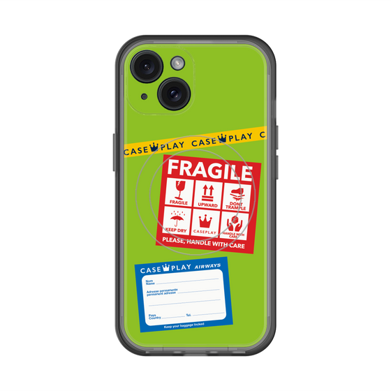 スリムプロテクションプレミアムケース with MagSafe［ FRAGILE Stickers - Green ］