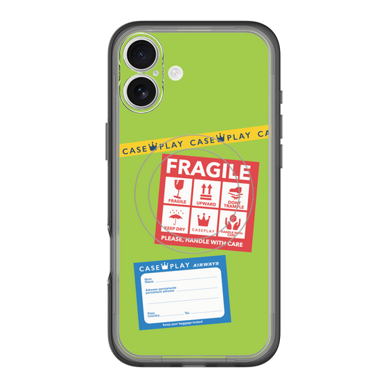 スリムプロテクションプレミアムケース with MagSafe［ FRAGILE Stickers - Green ］