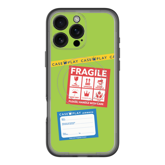スリムプロテクションプレミアムケース with MagSafe［ FRAGILE Stickers - Green ］