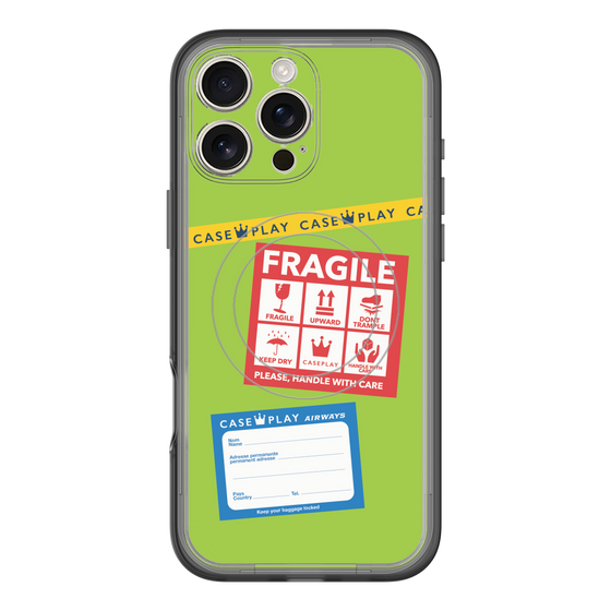 スリムプロテクションプレミアムケース with MagSafe［ FRAGILE Stickers - Green ］