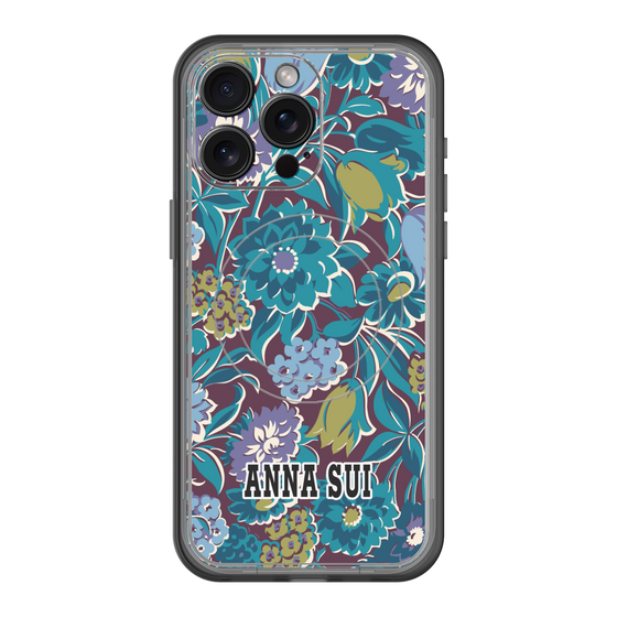 スリムプロテクションプレミアムケース with MagSafe［ ANNA SUI - ガーデンフワラー - シアン ］
