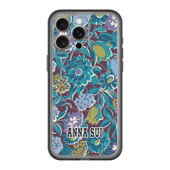 スリムプロテクションプレミアムケース with MagSafe［ ANNA SUI - ガーデンフワラー - シアン ］