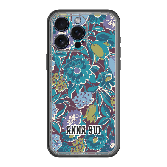 スリムプロテクションプレミアムケース with MagSafe［ ANNA SUI - ガーデンフワラー - シアン ］